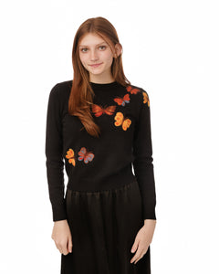 LU KNIT SWEATER WITH BUTTERFLY FELT PRINT