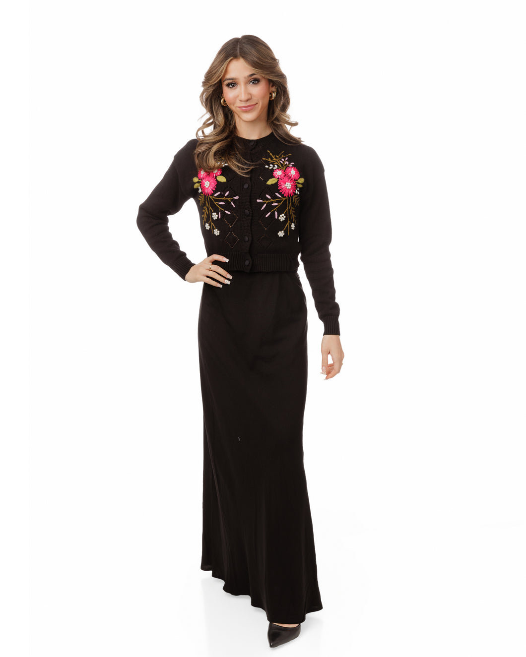 LU KNIT CARDIGAN WITH FLORAL EMBROIDERY