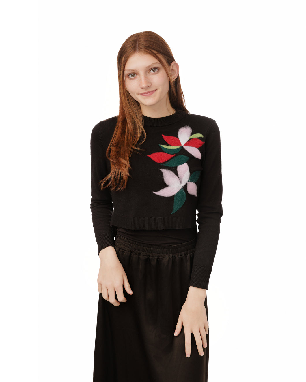 LU FELT FLORAL SWEATER