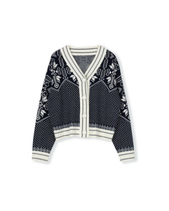 J CHUNKY KNIT PRINTED CARDIGAN