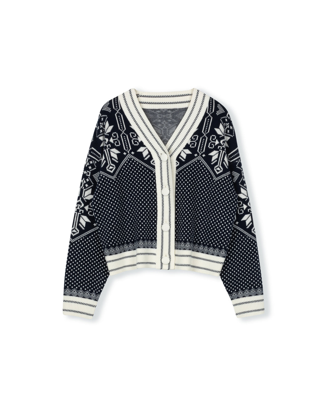 J CHUNKY KNIT PRINTED CARDIGAN