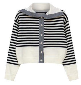 J STRIPE FLAP COLLAR KNIT TOP