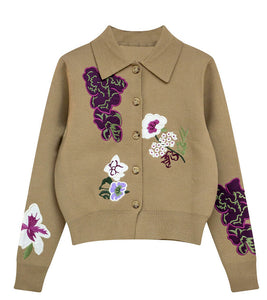J EMBROIDERED CROP KNIT JACKET