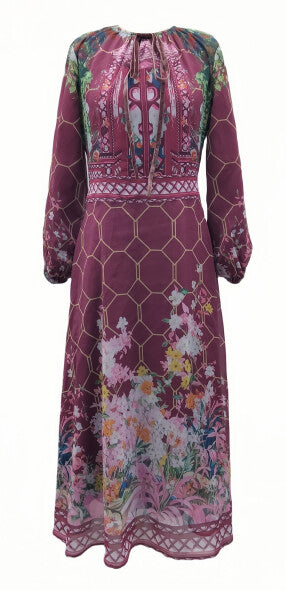 J CHIFFON PRINTED WAISTED MAXI DRESS