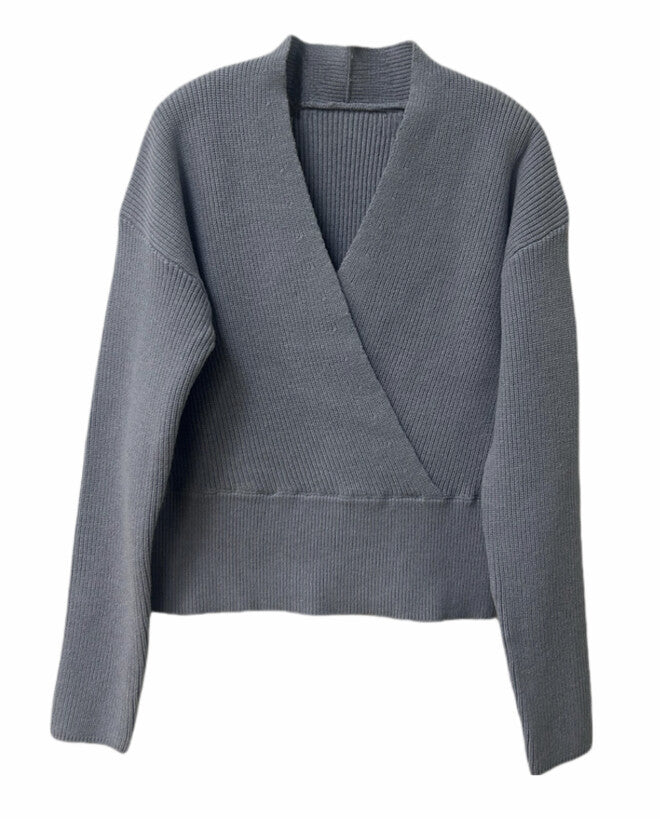 J RIBBED CROSS OVER KNIT TOP
