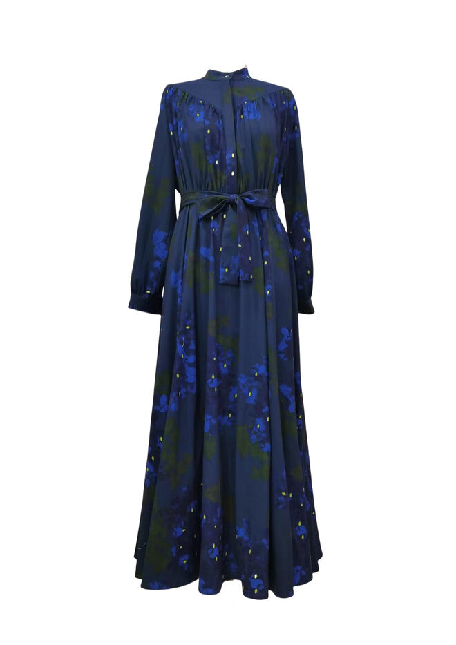 J DIAGONAL SHIRRED WAISTED MAXI DRESS
