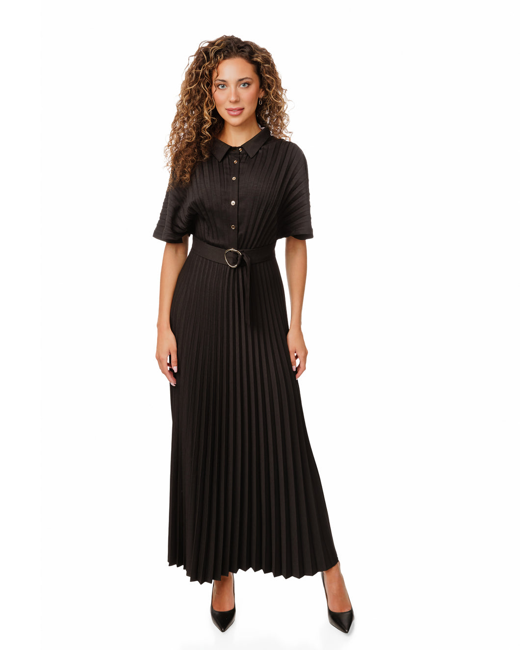 LU PLEATED BELTED DRESS