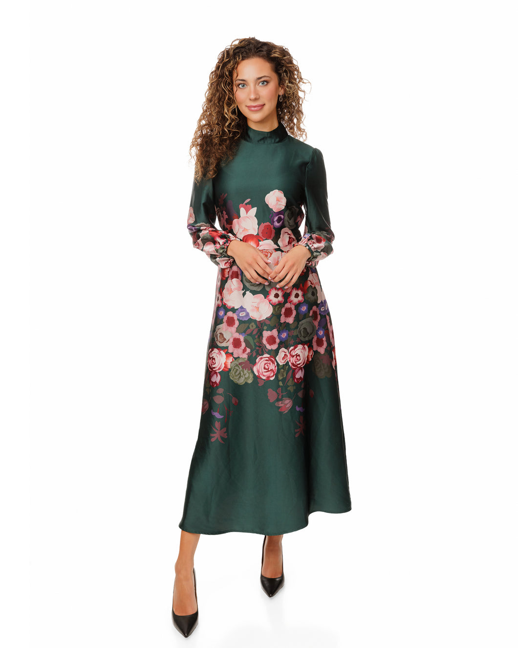 LU FLOWER PRINTED SATIN DRESS