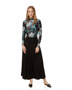 LU FLORAL SCUBA STRETCH MOCK NECK