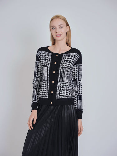YAL BUTTON DOWN HOUNDSTOOTH CARDI - Tops