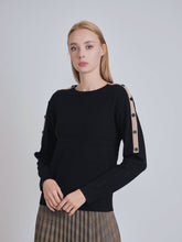Load image into Gallery viewer, YAL DROP SHOULDER STRIPE BUTTON DETAIL SWEATER - Tops
