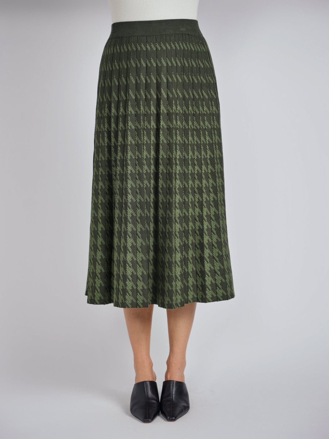 YAL HOUNDSTOOTH KNIT PLEATED A LINE SKIRT - Skirts