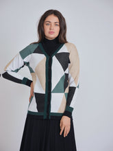 Load image into Gallery viewer, YAL TRIANGLE PRINT V NECK CARDI - Tops
