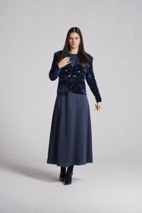 IV CRUSHED VELVET DOUBLE BREASTED BLAZER - DRESSES