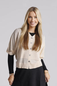 IV LIGHT WEAVE DOLMAN CARDIGAN W PEARL DETAIL - TOPS