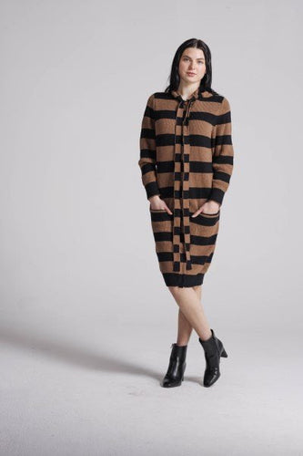 IV THICK STRIPE LONG HOODED CARDIGAN - TOPS