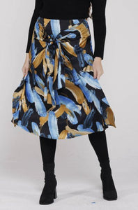 IV TIE FRONT SKIRT W OVERSIZED STROKES PRINT - SKIRTS