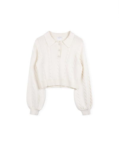 J CABLE KNIT POLO SWEATER - TOPS