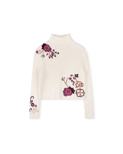 J EMBROIDERED FLOWER SWEATER - TOPS