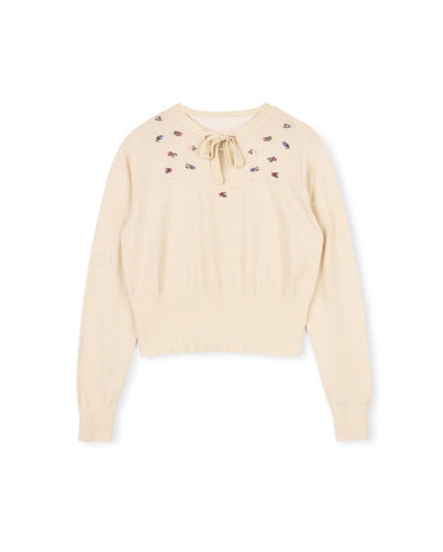 J EMBROIDERED SHIMMER KNIT TOP - Tops