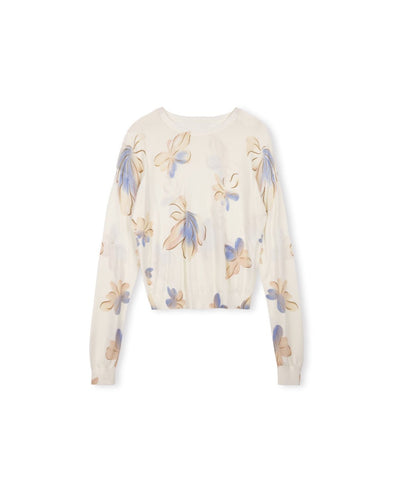 J FLORAL PRINT CREW NECK SWEATER - Tops