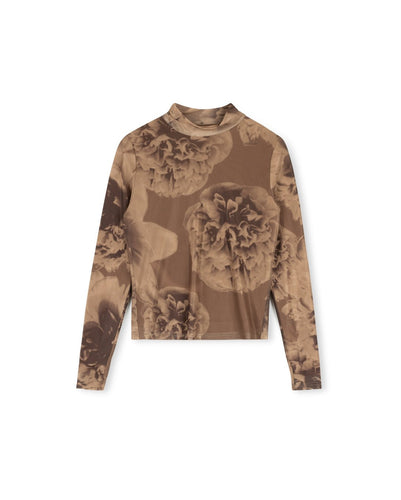 J MESH PRINTED TURTLENECK - TOPS