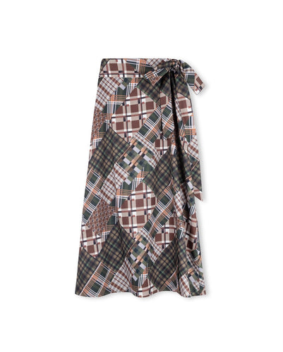 J MIXED PLAID PRINT WRAP SKIRT - SKIRTS