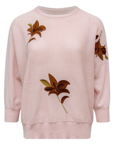 J OPEN KNIT EMBROIDERED SWEATER - tops