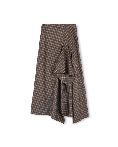 J PLAID SKIRT WITH RUFFLE FRONT - SKIRTS