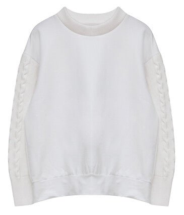 J SWEATSHIRT WITH CABLE KNIT SLEEVES - TOPS