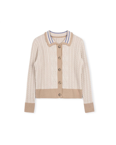 J TRIMMED COLLAR KNIT CARDIGAN - TOPS