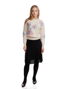 LU KNIT SWEATER WITH PASTEL COLORED FLOWERS - TOPS