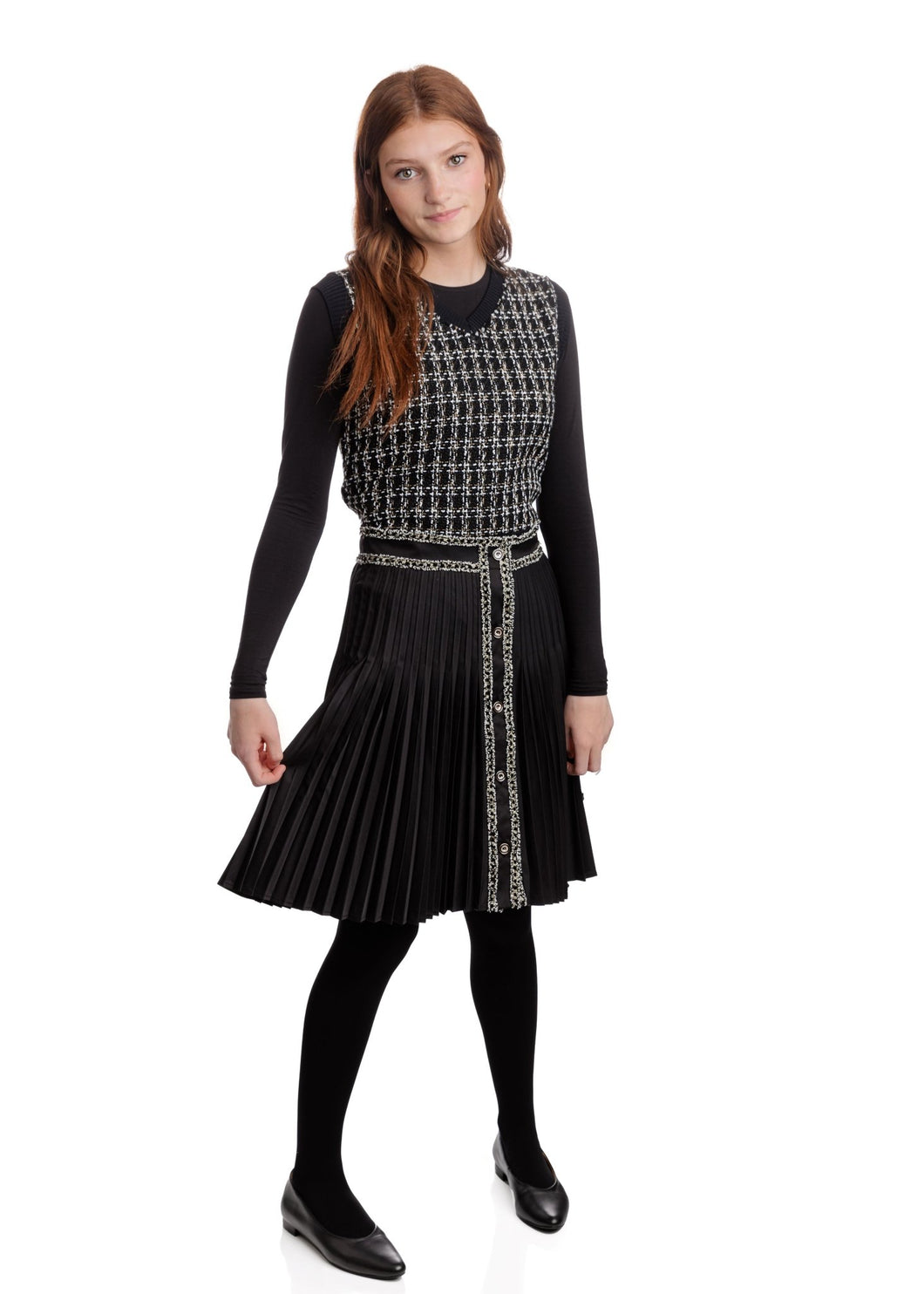 LU PLEATED SKIRT WITH TWEED TRIMS - TOPS