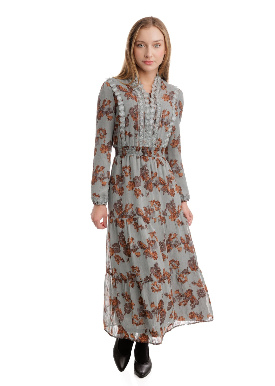 LU PRINTED TIERED DRESS WITH LACED PLACKET - DRESSES