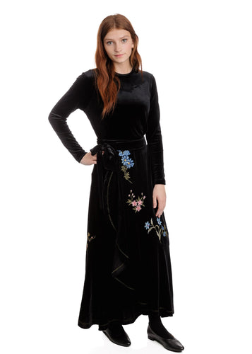 LU VELVET FLOWER EMBROIDERY WRAP SKIRT - SKIRTS