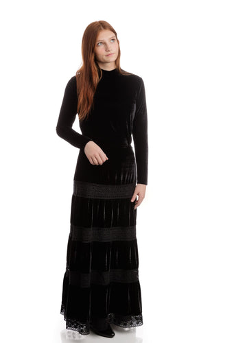 LU VELVET WITH LACE TRIMMINGS SKIRT - SKIRTS