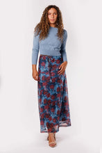 Load image into Gallery viewer, IV BLUE AND VIOLET LARGE FLORAL MESH PRINT SKIRT
