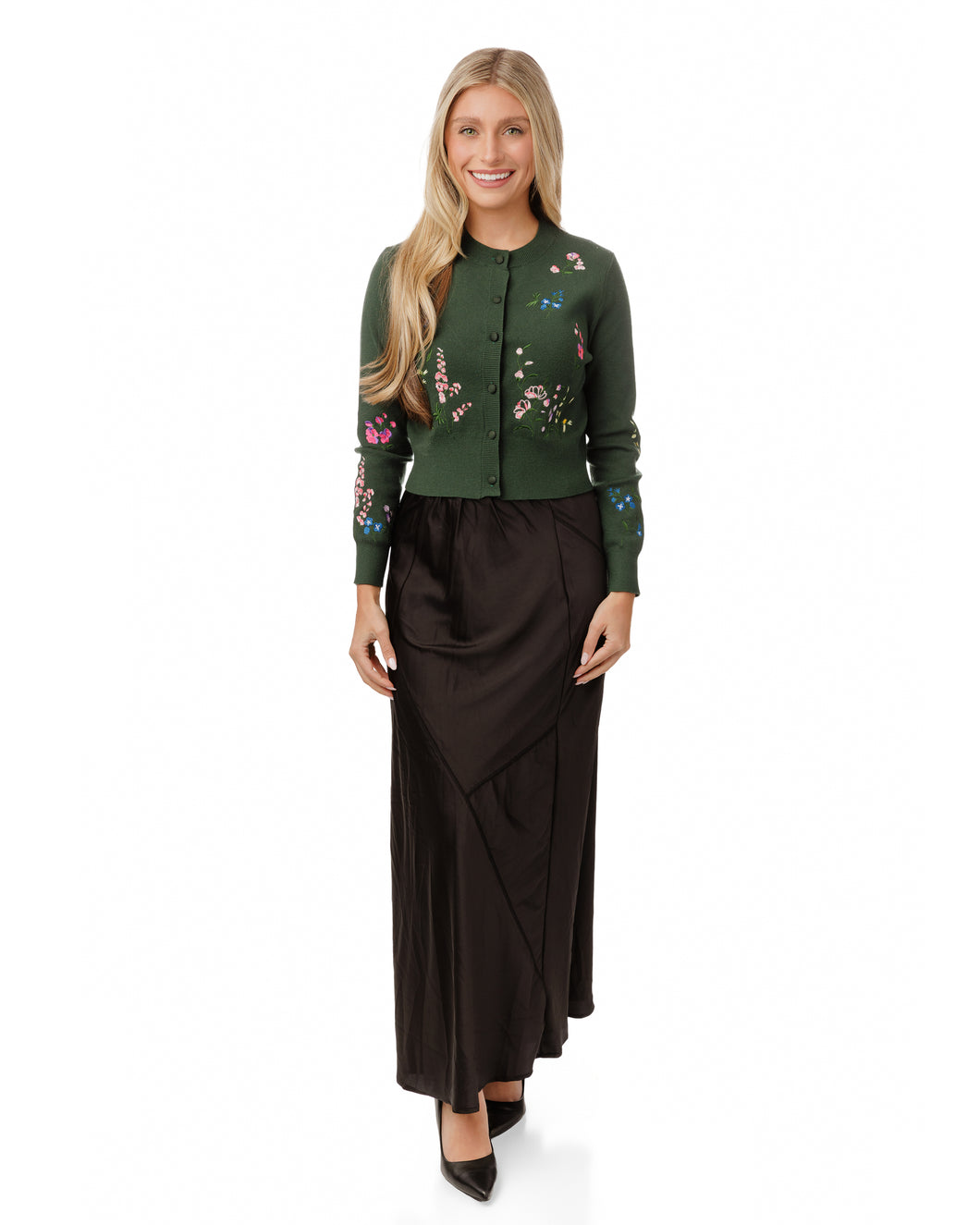 LU MULTI COLORED FLORAL EMBROIDERY CARDIGAN