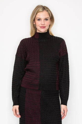 YAL CABLE KNIT MOCK SPLIT PULLOVER - TOPS