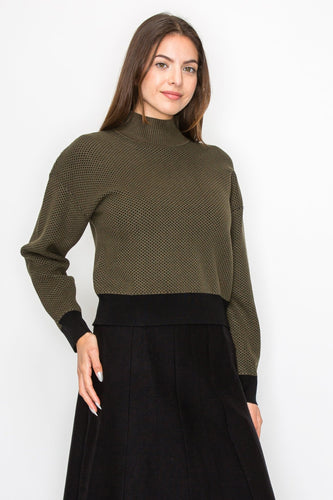 YAL CROP MOCK PULLOVER CONTRAST CUFF - TOPS