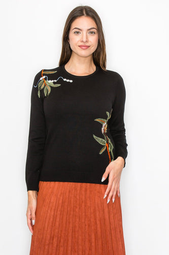 YAL FLORAL PATCH DETAIL SWEATER - TOPS