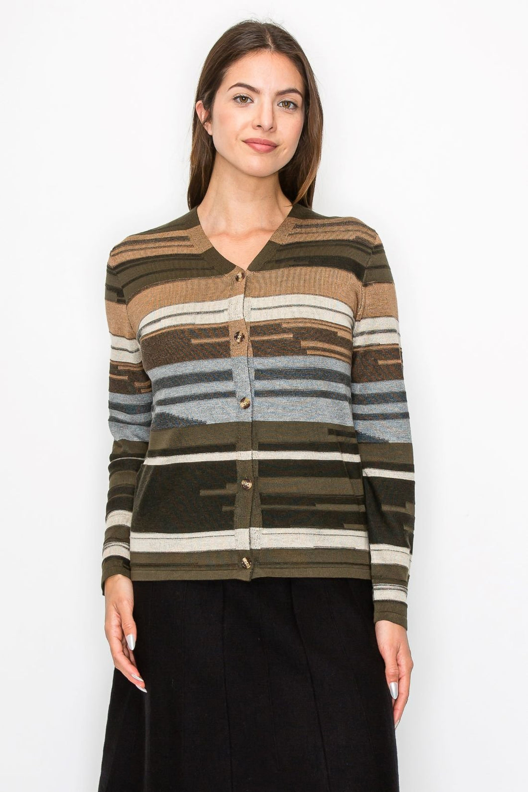 YAL MULTI COLOR V NECK CARDI - TOPS