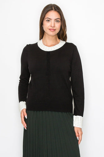 YAL PEARL CUFF AND NECK SWEATER - TOPS