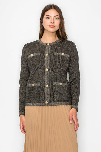 YAL SHIMMER POCKET FRONT CARDI - TOPS