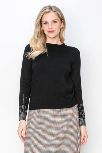 YAL STUDDED CUFF DETAIL SWEATER - TOPS