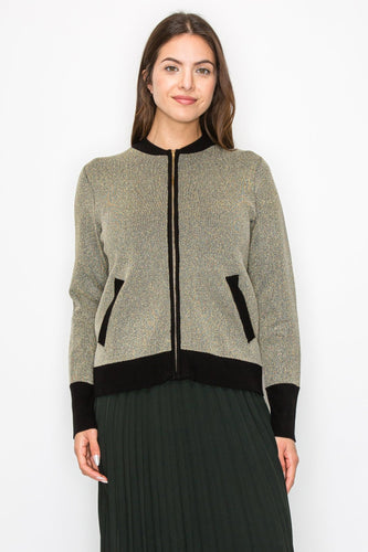 YAL ZIP SHIMMER CARDI - TOPS