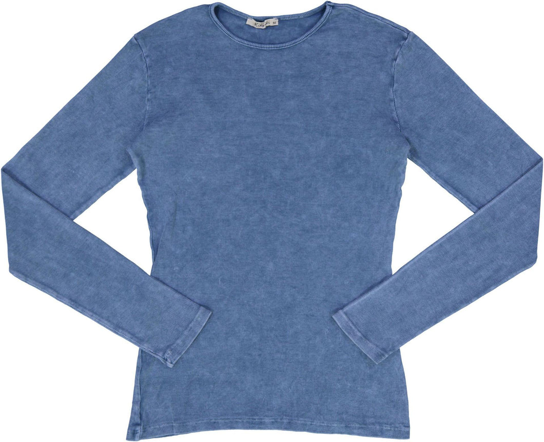 KIKI RIKI RIBBED LONG SLEEVE STONEWASH T-SHIRT - Tops