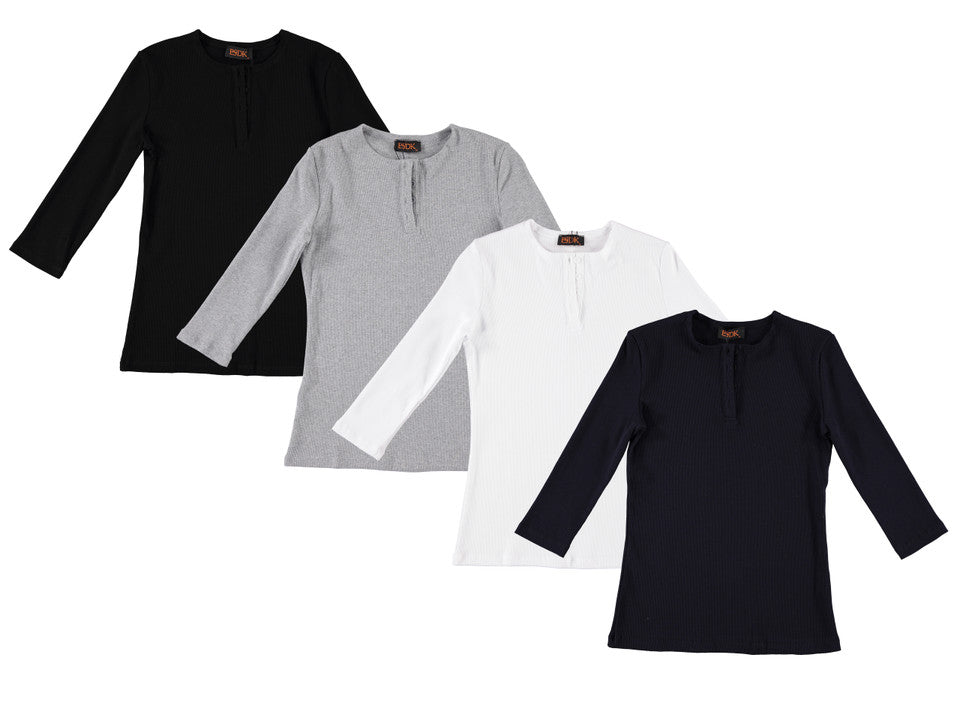 BGDK RIBBED SOLID HENLEY 3/4 SLEEVE - Tops