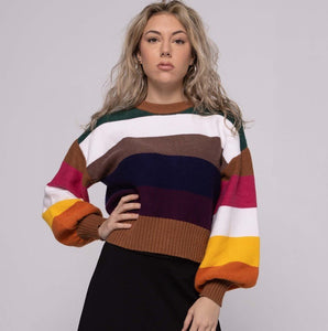 IV BOLD STRIPE COLORFUL SWEATER WITH PUFF SLVS - Tops