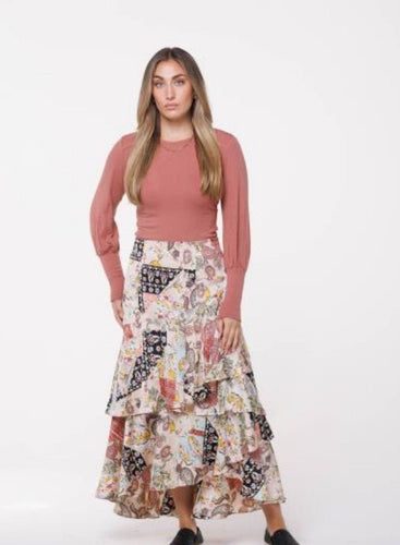 IV QUILTED LOOK LAYERED MIDI SKIRT - Skirts